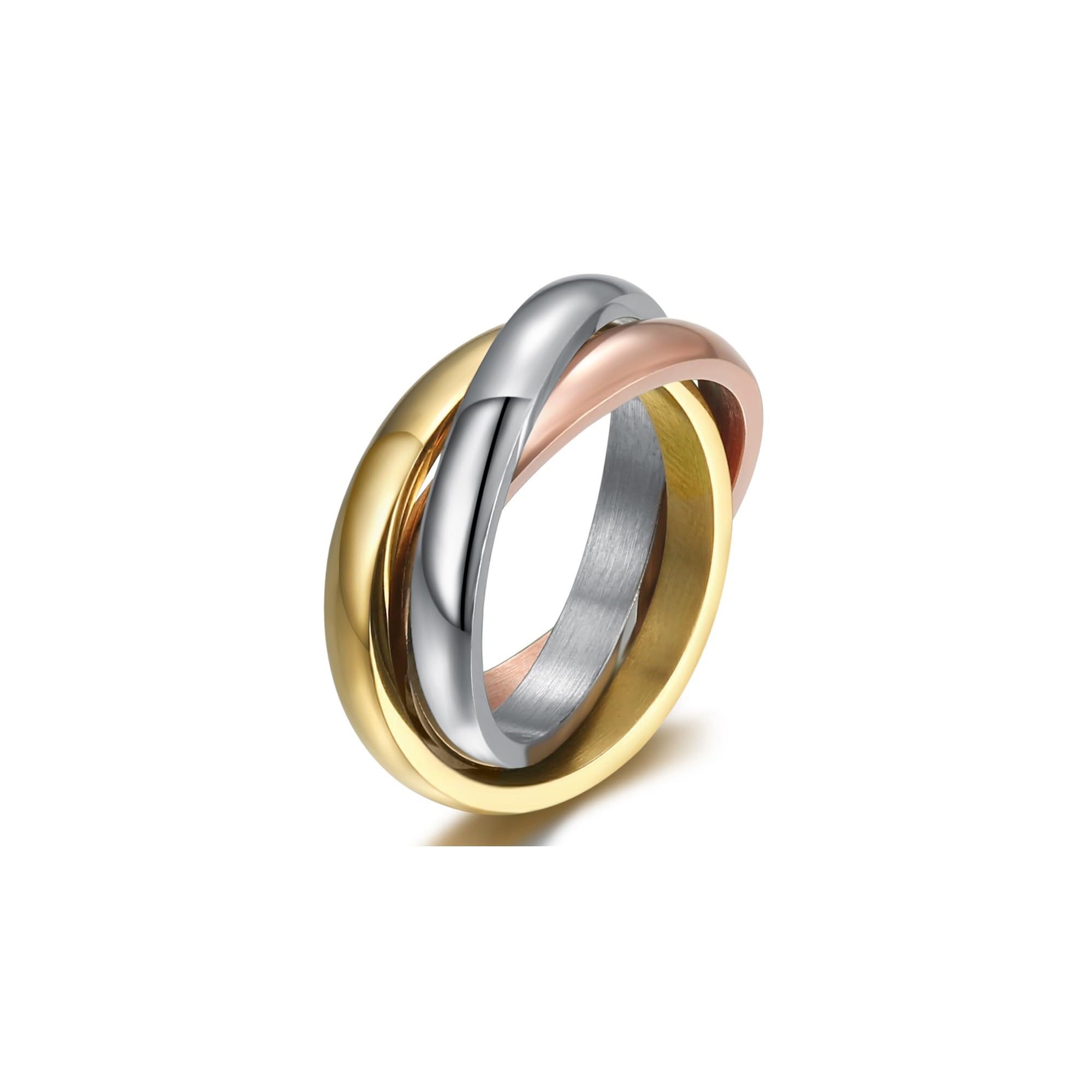 BOBIJOO Jewelry - Bague Femme Homme 3 Anneaux Entrelacés Acier Plaqué Doré Or PVD Argent Jaune Rose Mariage Alliance - 63 (10 US)