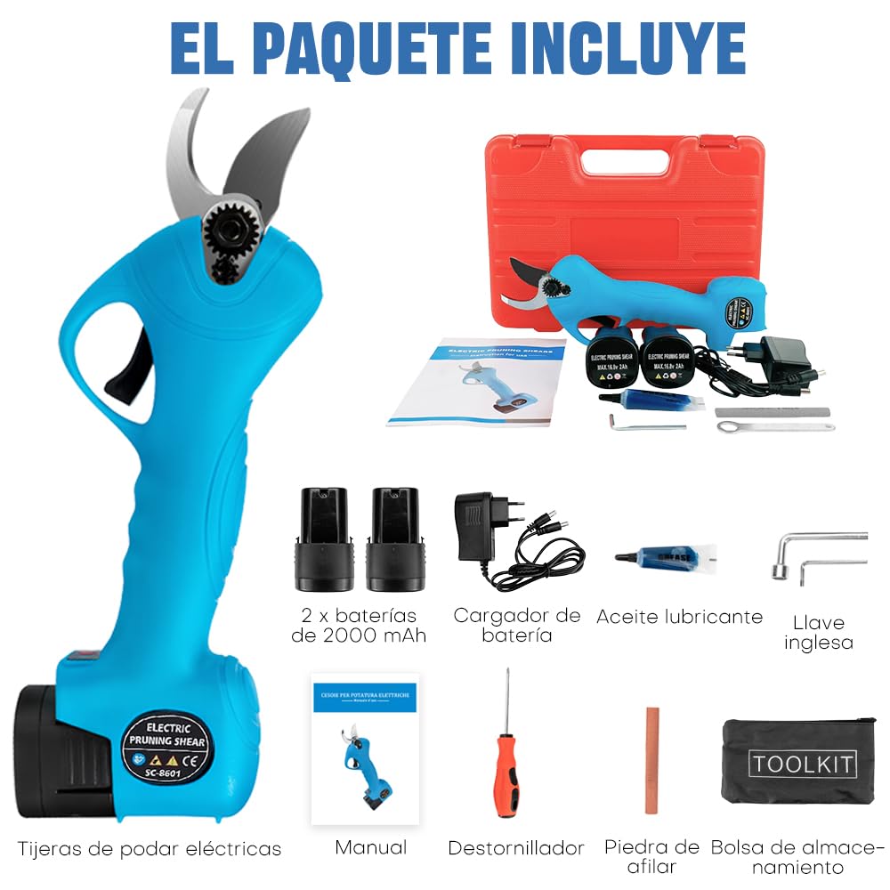Eachbid Tijeras de Podar Electricas para Jardín Tijeras Podadora Inalámbricas Profesional Resistente Diámetro de 25mm 16,8V