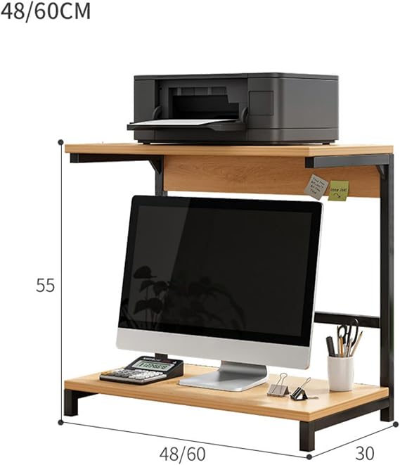 Shelves for Printers, Heightened Desk Computer Racks, Two-Tier Monitor Brackets, And Screen Shelf Shelves for Office Fax Machine, Scanner, Files, Books,Plant (B 48×30×55cm)