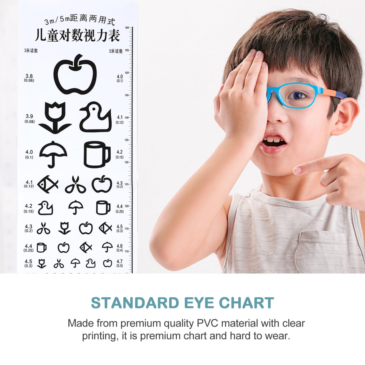 Tableau de test visuel standard pour enfants - En PVC imperméable - Test d'acuité visuelle - 3 m / 5 m - Pour la maison