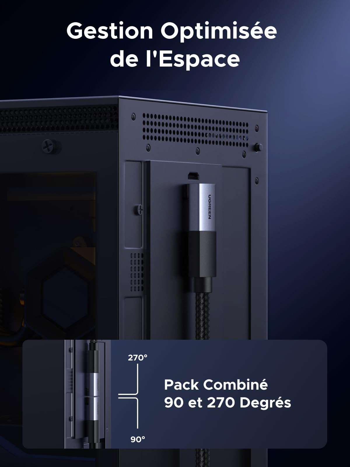 UGREEN Adaptateur HDMI 2.1 8K Coudé 90 et 270 Lot de 2 8K 60Hz 4K 240Hz Bidirectionnel Convertisseur HDMI 2.1 Mâle vers Femelle 48Gbps eARC HDR en Aluminium Compatible avec PC HDTV Projecteur Monitor