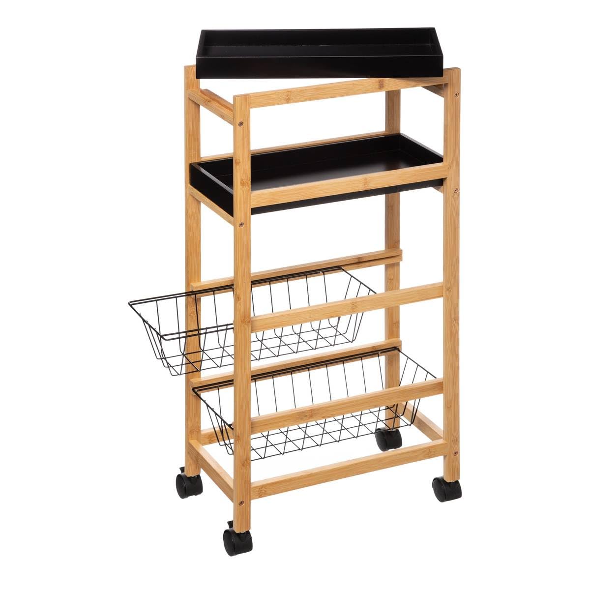 Carrito Auxiliar bambú y Negro 4 Niveles