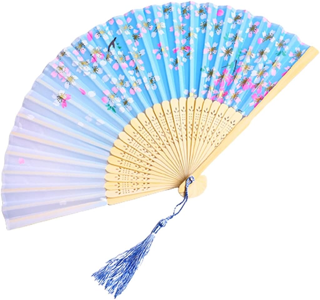 Folding Fans for Parties Pastoral Style Elegant Art High-Definition Printing Hand Fan Ladies Folding Fans are Decorated with Smooth Tassels Keep Cool (Color : E Size : 40cm5) (E 40cm*10)