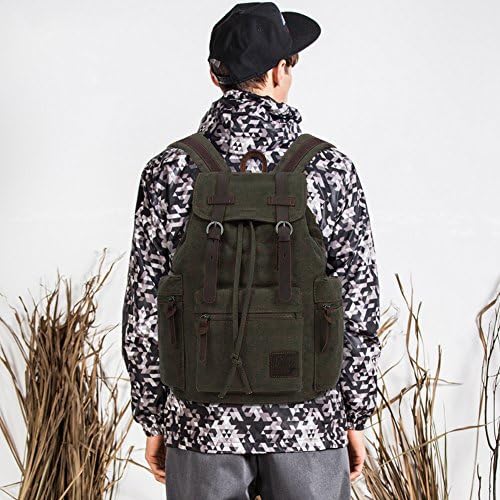 Miniatura 2 de KAUKKO mochila clásica de lona, mochila casual de día, morral de piel para la escuela, bolsa para computadora portátil, 1 azul marino), FP702-1