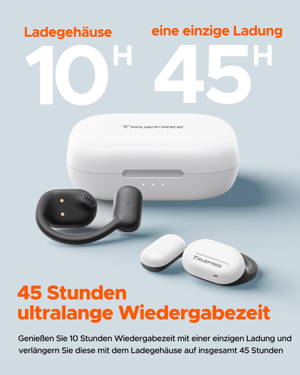 truefree O1 Open Ear Bluetooth 5.3 Kopfhörer, kabellose Ohrhörer mit dynamischen 16,2mm Audiotreibern, ENC, immersiver Stereoklang, 4 Mikrofone, 45 Stunden Spielzeit für Sport Workout Gaming (weiß)