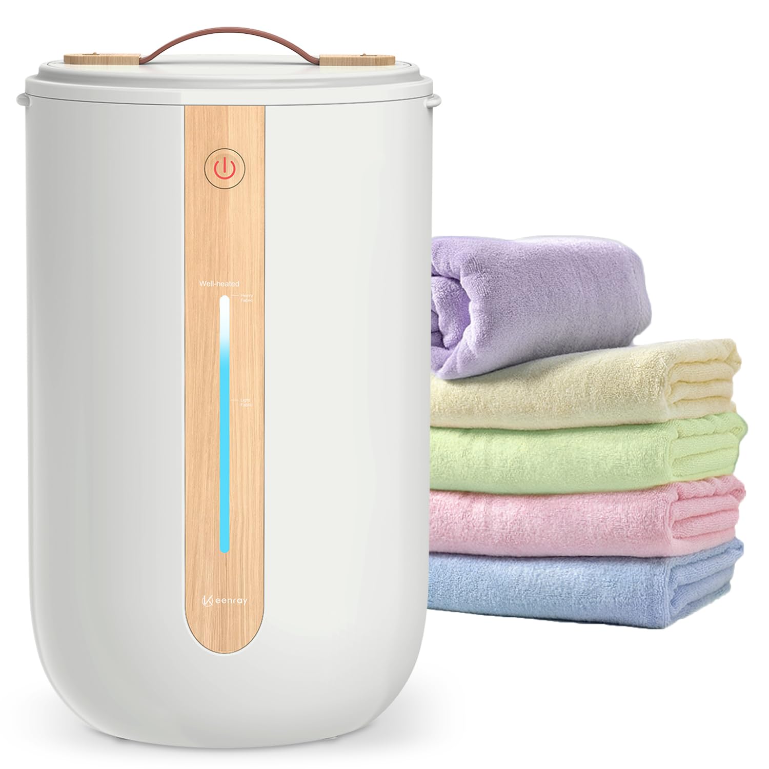 Towel Warmer for Bathroom, Towel warmer bucket with Heating Progress Bar, Fragrant Disc Holder, Leather handle, Auto Shut-off Towel Bucket Fits Up to 2 40