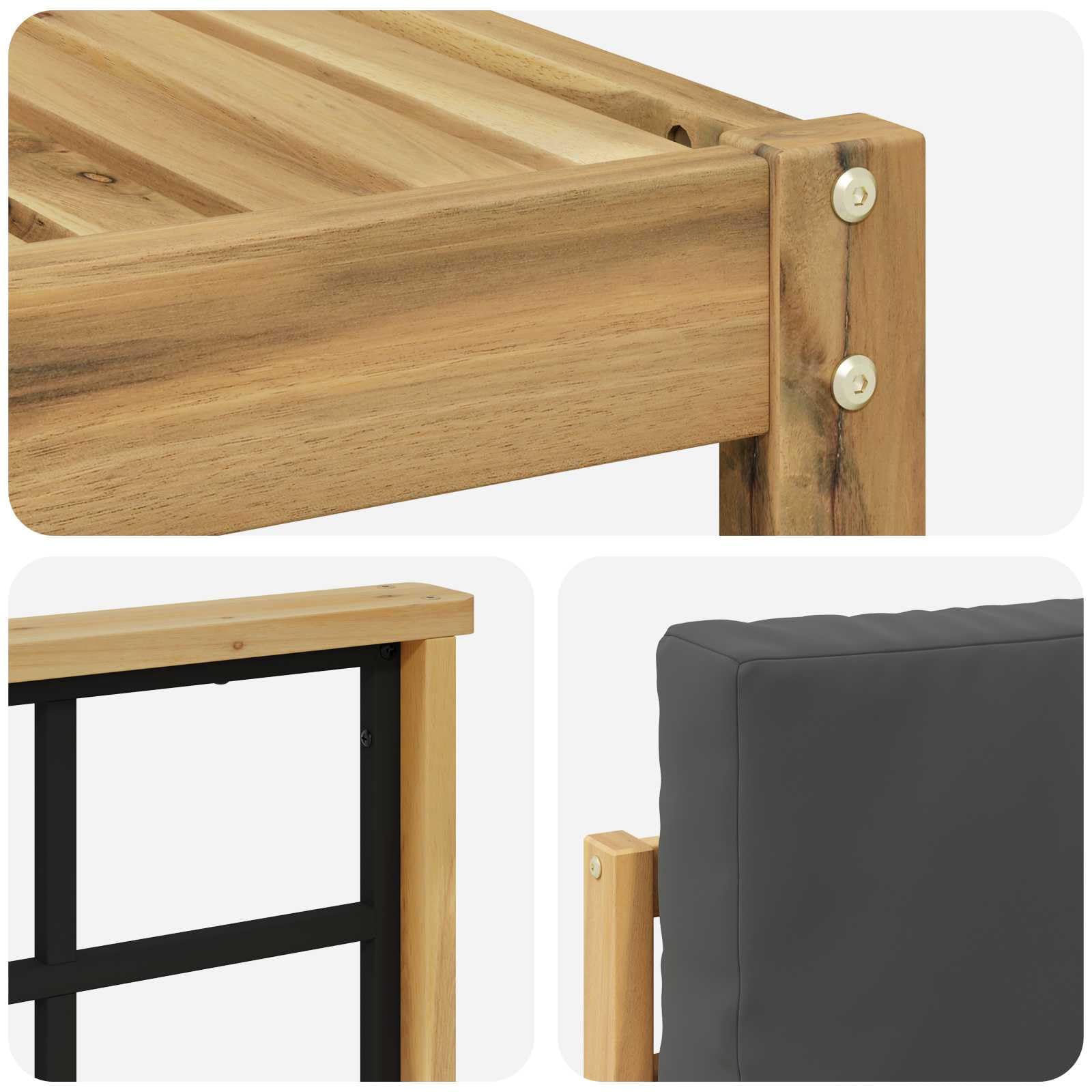 Gartenmöbelgarnitur Set 5-teilig wetterfestes Akazienholz modernes Design für Terrasse Balkon und Garten, modulare Sitzgruppe mit Tisch, Sofas, Sesseln, Aufbewahrung, langlebig, platzsparend
