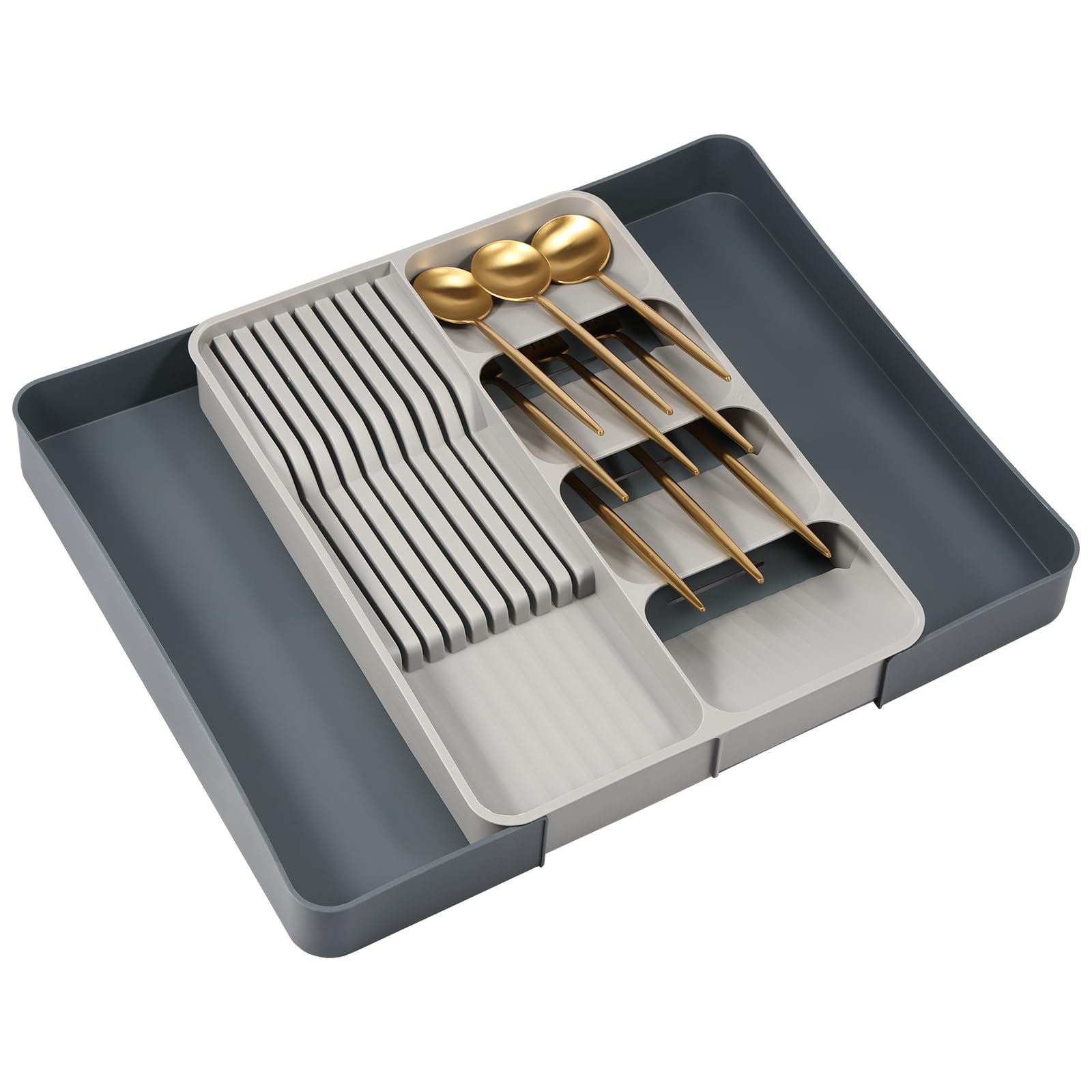 Sutowe Expandable Utensil Tray Plastic Cutlery Drawer Organiser Silverware Holder Cooking Utensil Organizer Organizer Knife Holder for Flatware Spoons Forks Kitchen Office Supplies