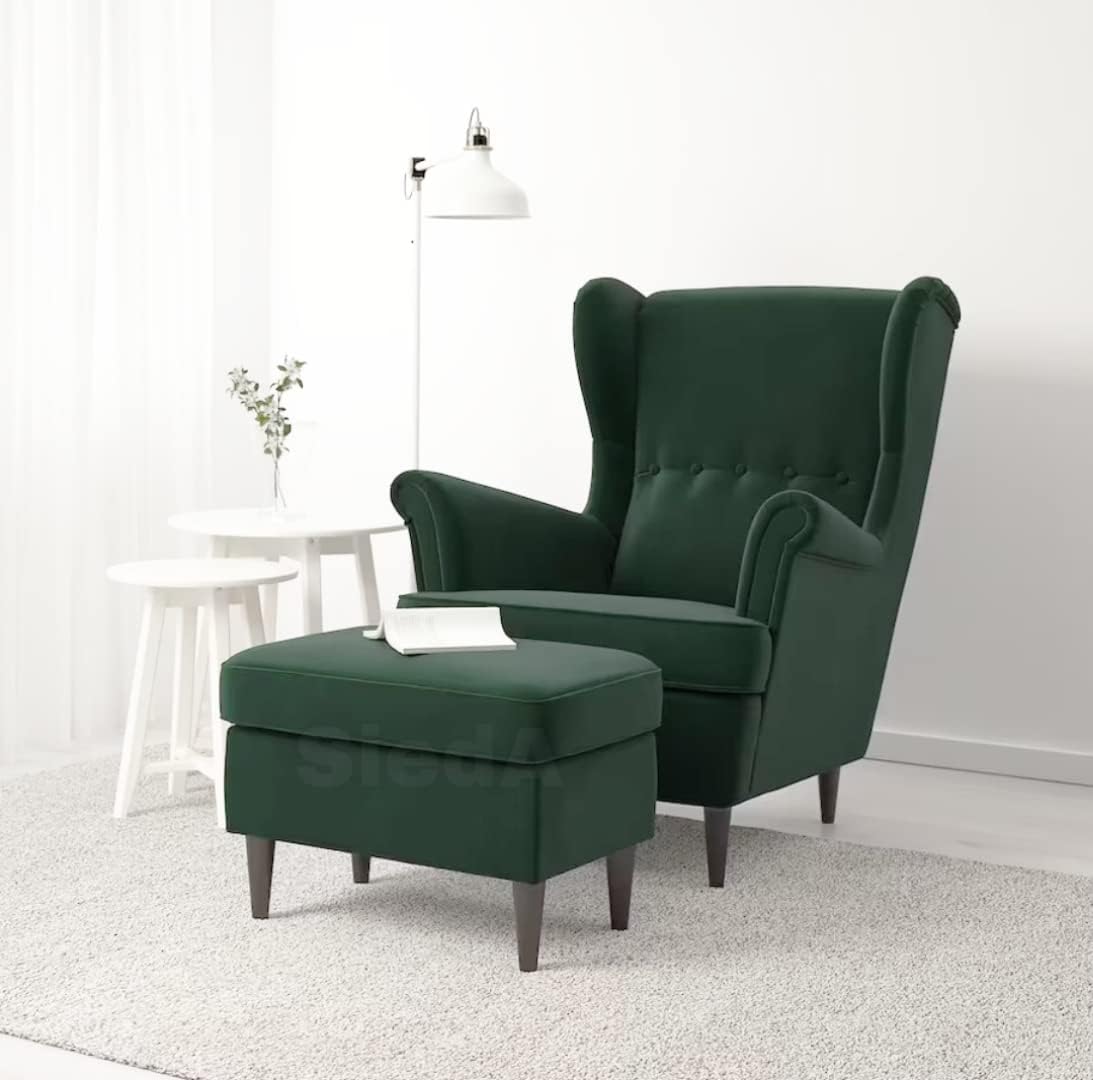 Royal Wing Chair for Living Room with Ottoman or Footrest and Cushion | Cozy High Back Wingback Chair for livingroom, Bedroom, Office (Green, Design 2)-image-27