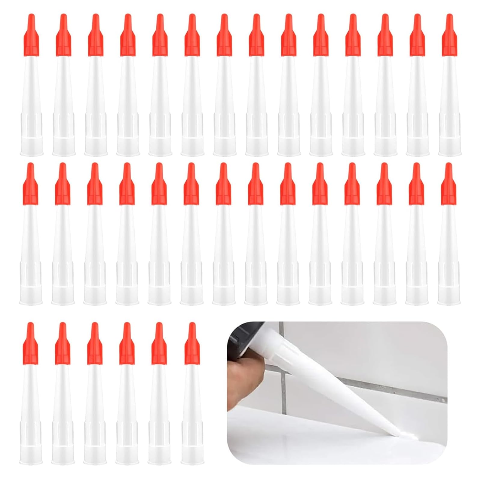 34pcs Silicone Nozzles with Caulk Cap Covers, Caulking Nozzles