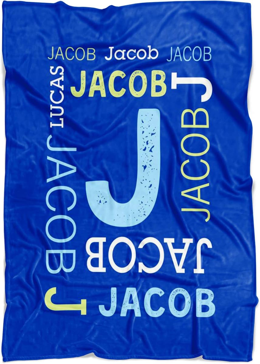 Personalized Name Blanket for Baby Boy Girl Kids and Adults. Custom Name Blanket from Your Name. Repeating Name Customized Fleece Throw. Gift for Birthday, New Dad Mom (Fleece Baby 30"x40", Blue)