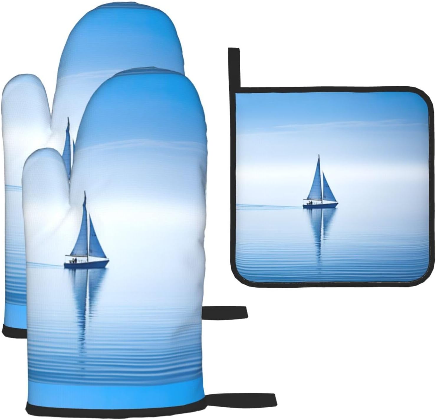 Blue Sailboat Print Heat Resistant Microwave Gloves, Used for Baking, Cooking, and Fashion Kitchen Essentials