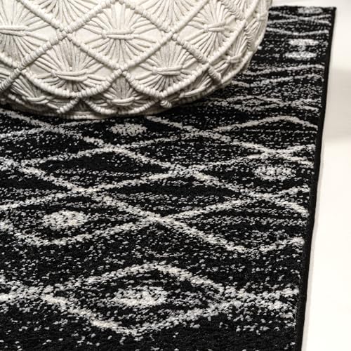 Image of JONATHAN Y Aksil Moroccan Beni Souk Black /Cream Runner Rug, 2x8, Bohemian, Scandinavian, Easy-Cleaning for Living Room, Bedroom, Kitchen, Pet Friendly, Non-Shedding (MOH208E-28)