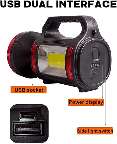 Miniatura 5 de DHTDVD - Linterna LED USB súper brillante y potente de 800 W, linterna de búsqueda de luz nocturna, linterna portátil, batería recargable (color  E,