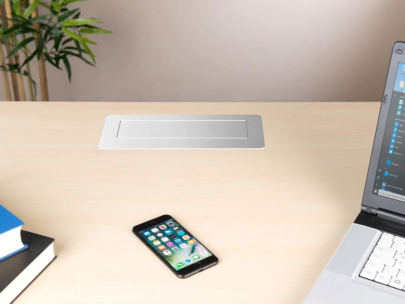revolt USB Hub versenkbar: Versenkbare 3-Fach Einbau-Tischsteckdose, USB-C, PD & QC 3.0, Silber (Steckdosenleiste versenkbar, Versenkbare Steckdose mit c, Tablet)