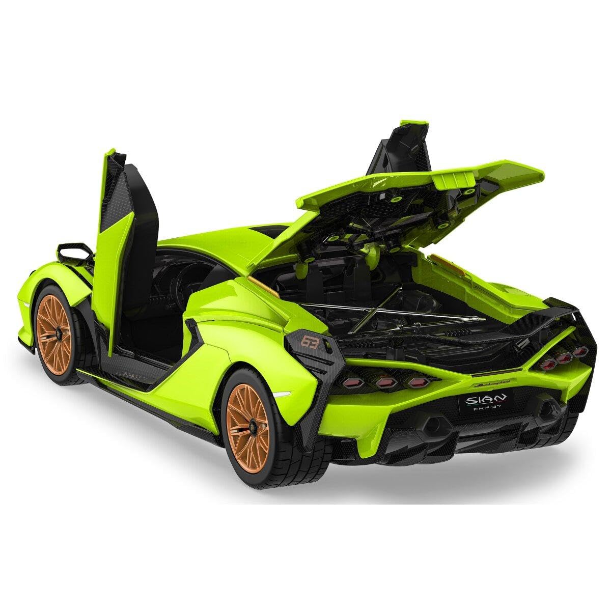 JAMARA 403129 - Lamborghini Sián FKP 37 1:18 2,4 GHz zestaw - części są wkładane, nie są potrzebne żadne narzędzia lub klejenie, szczegółowe wnętrze, ręczne otwieranie drzwi, zielony
