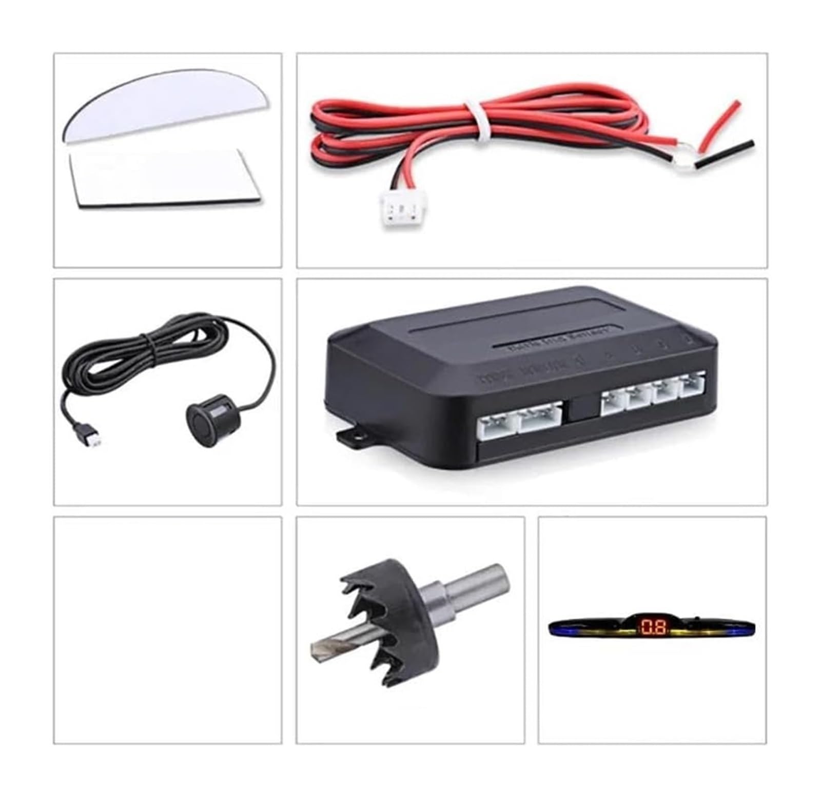 Sensor Aparcamiento Radar Marcha Atrás Trasero para Coche Retroiluminación Monitor Parktronic Kit Pantalla Detector Asistente 4 Sondas Aparcamiento Sistema Radar(Negro)