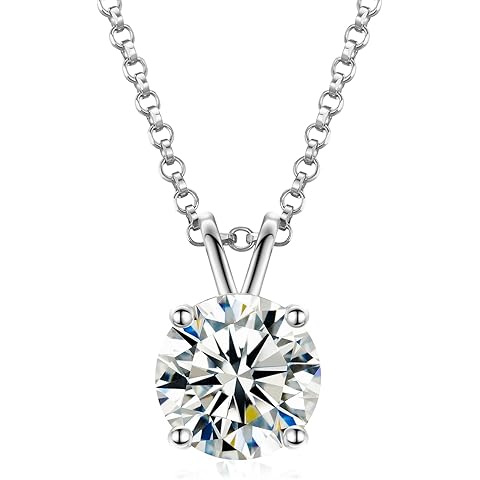 Moissanite Necklace for Women 0.1-12.0CT(3-15mm) Oval/Round Cut Moissanite Pendant 18k Gold Plated Sterling Silver Necklace D Color VVS1 Solitaire Pendant with 18+2 Inch Chain Jewelry for Mom/Wife
