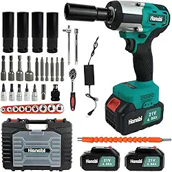 Hanabi Chave de Impacto 21V Sem Fio Parafusadeira Profissional 500N.M 3200 RPM com 2 Baterias 4.0Ah 13mm - Motor Brushless