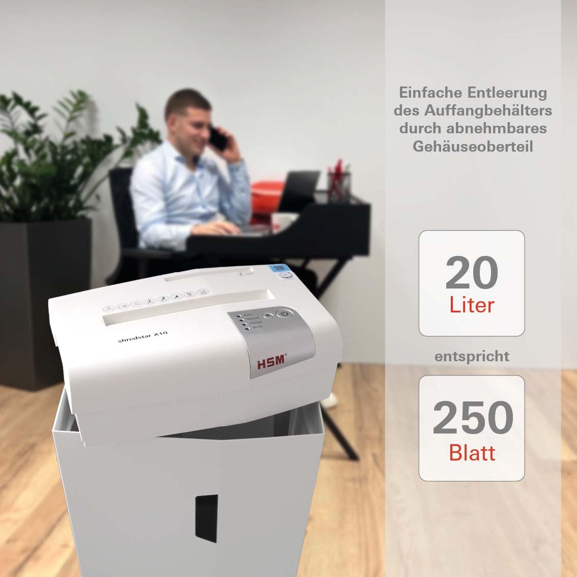 HSM shredstar X10 Aktenvernichter I Partikelschnitt 4,5x30 mm I 10 Blatt | Sicherheitsstufe P-4 I Leiser Home Office Schredder für Papier, CD/DVD, Kreditkarten I 20l Auffangbehälter I 2 Jahre Garantie