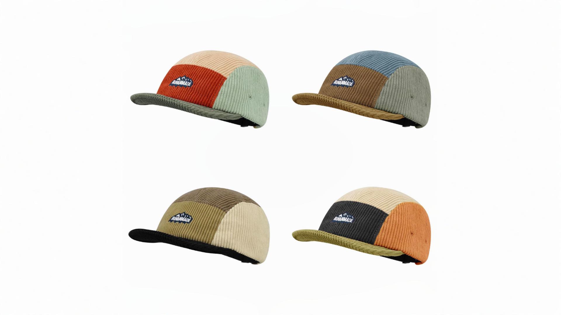 CLAPE Short Brim Corduroy 5 Panel Baseball Cap, Vintage Block