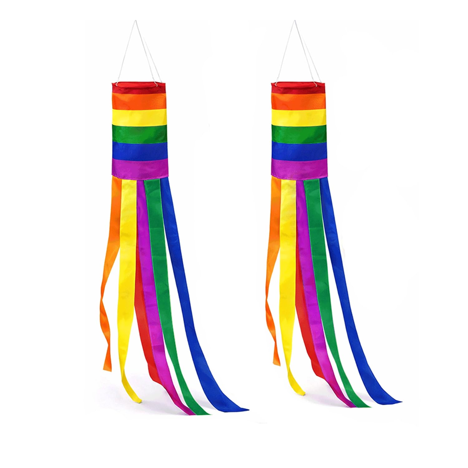 LINAGARTEN 2Pack Rainbow Pride Windsock 40 Inch Outdoor Decorations – Colorful LGBT Hanging Windsocks for Porch Garden LGBTQ Pride Month Party Decor