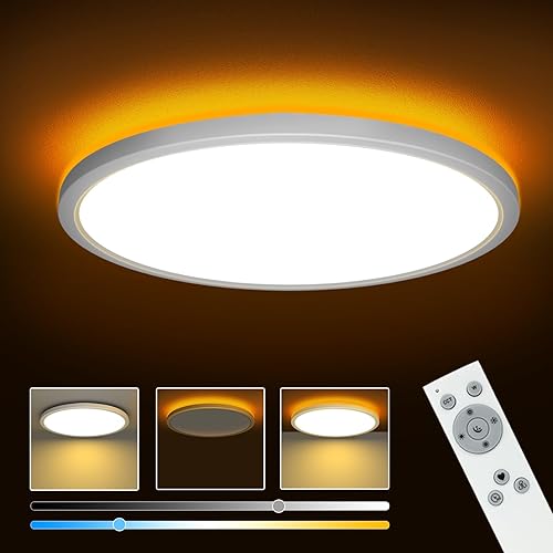 Miniatura 1 de slochi Lámpara de techo LED de 13 pulgadas con control remoto, luz nocturna de 2000 K, cálida 3000 K-6500 K, color de luz ajustable, modernas luces