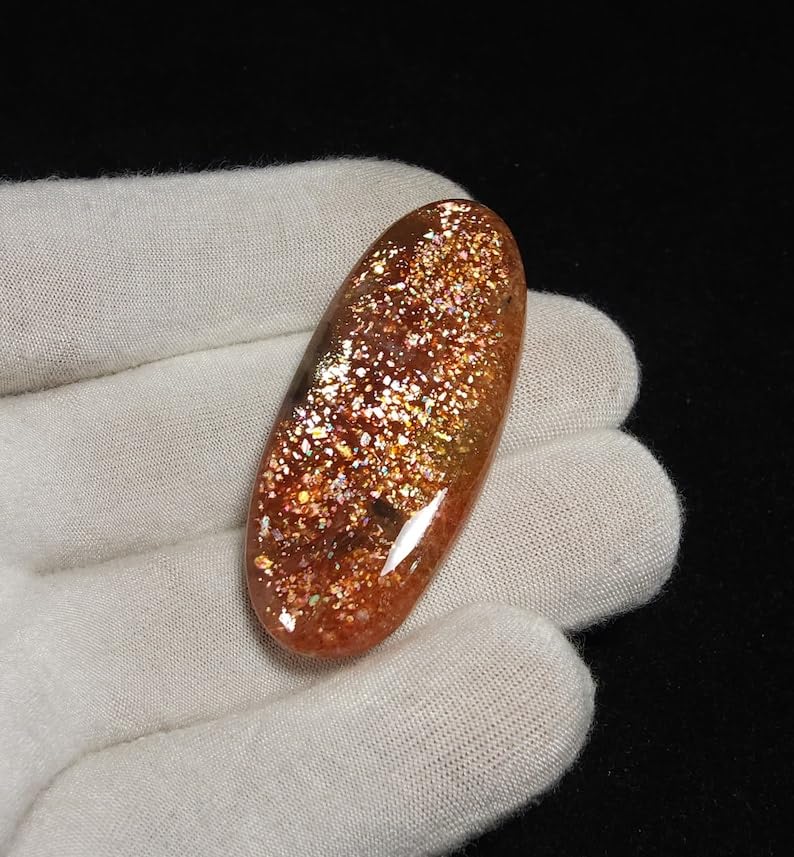 Pierre de soleil de feu cabochon ovale 52x22mm d'exception pour joaillerie - 7