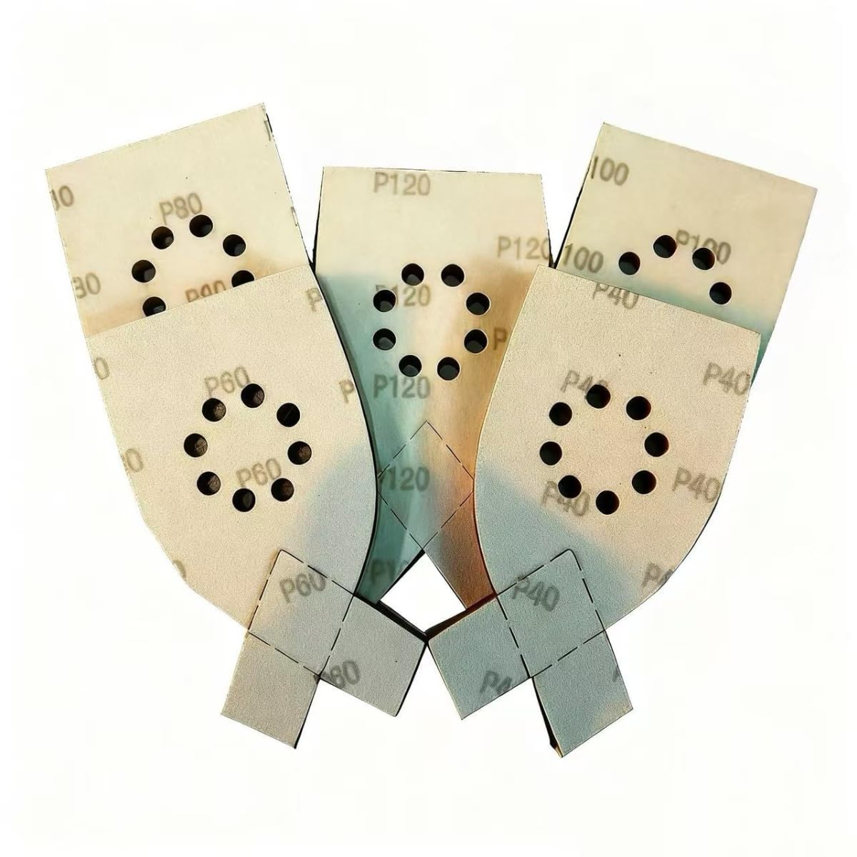 50 feuilles papier abrasif pour ponceuse,feuilles abrasives Applicable à black et decker ka220g ka230 ponceuse Divers grains 40,60,80,100,120 grains