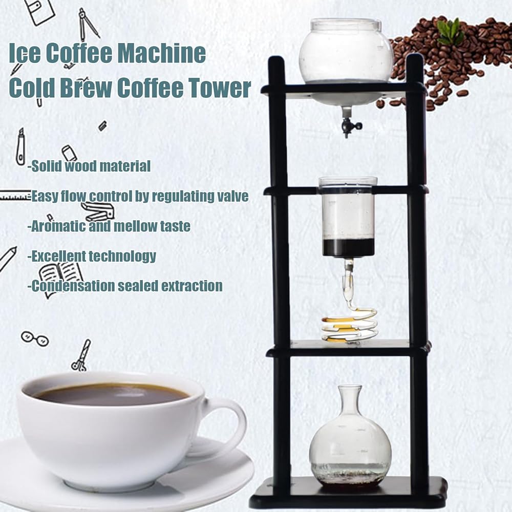 Ice Cold Brew Dripper Kaffeemaschine,Cold Brew Tropfturm 1000 ML Wiederverwendbarer Glasfilter Transparenter Edelstahlständer DIY Coffee Maker Glaskaraffe of