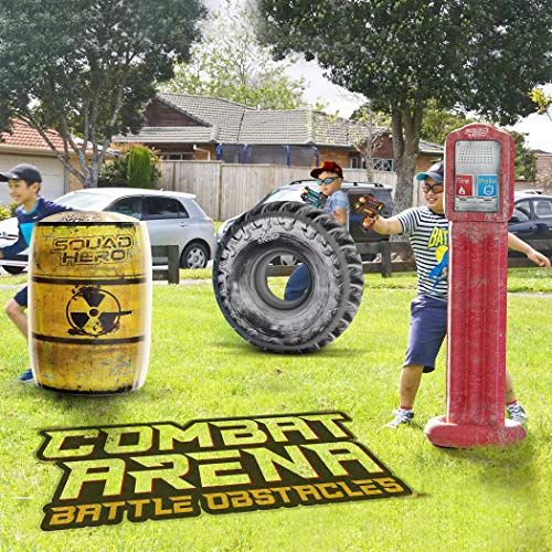 Combat Arena Inflatable Battle Obstacles Set - Compatible with Nerf, Laser Tag, Dart Guns, and Water Gun Games - Large Tire, Barrel, Call Box - Sports Gift for Kids and Teens - Nerf Party Accessories