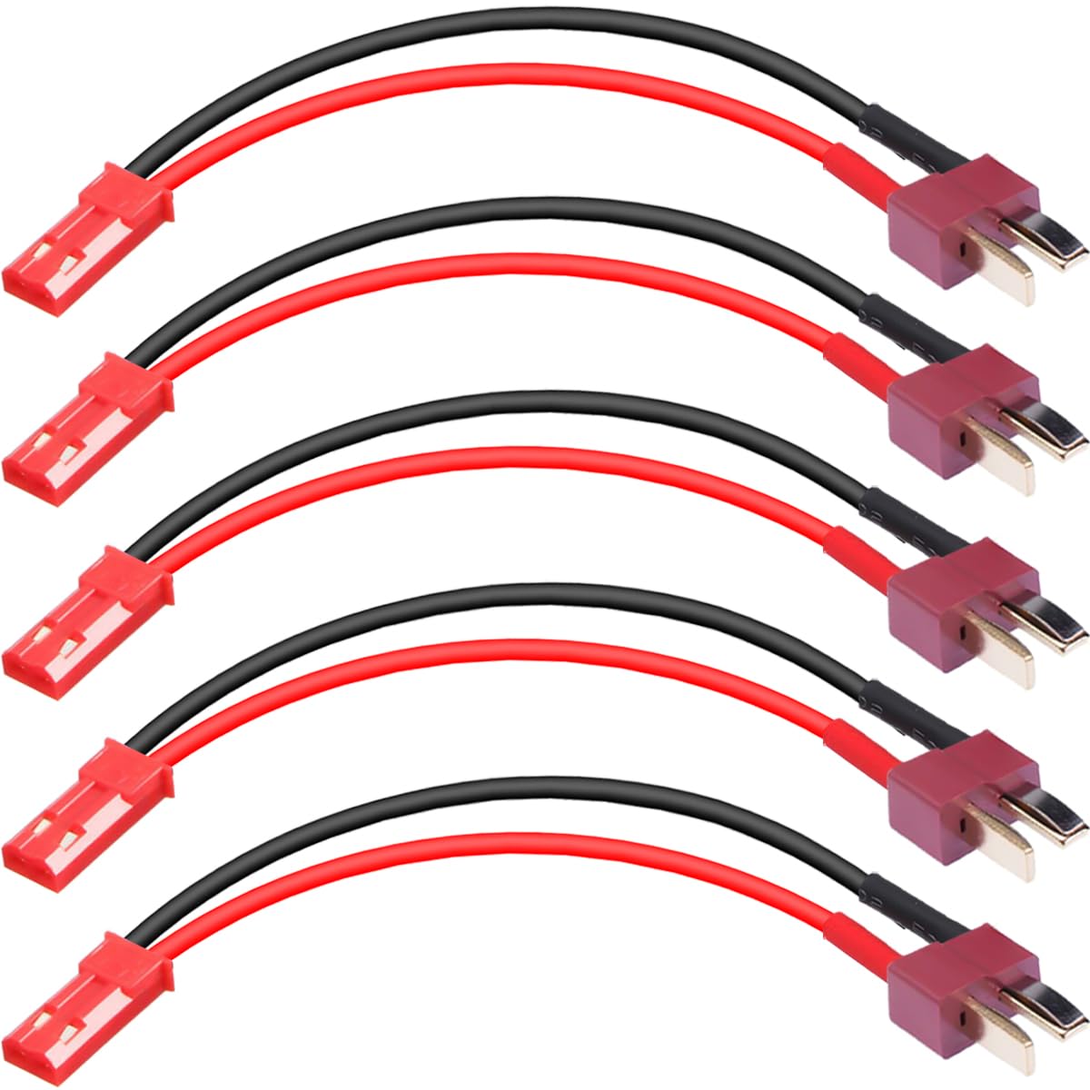 EatPitaya T Plug to JST Connector,5PCS Male Deans T-Plug to Female JST Connector 10cm/3.93in 22AWG Flexible Silicone Lipo Battery Charge Cable for RC FPV ESC Speed Controller