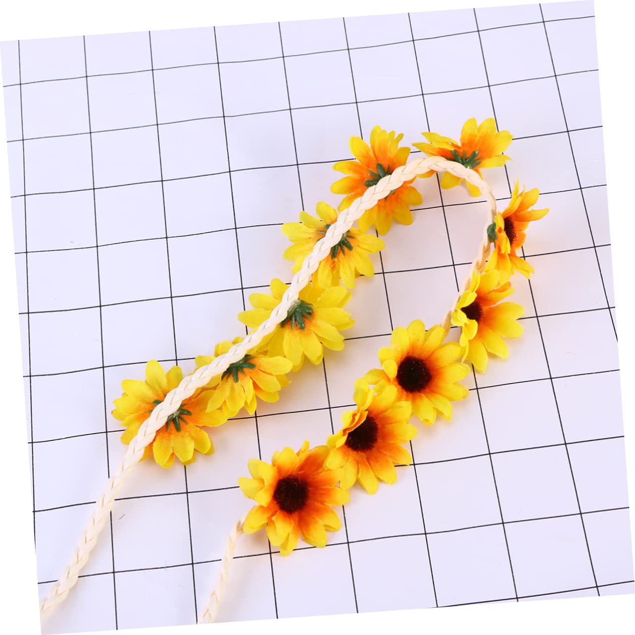 Diadema de Flores Margaritas 11 Flores Amarillo de Tela | Cuerda Trenzada Ajustable, Ornamento para Fotografía y Bodas, Estilo Femenino Uso en Cabeza o Cintura