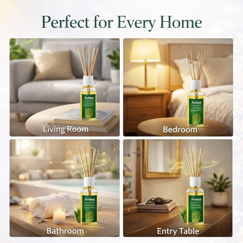 Aroma Galaxy Lamon Grass Reed Diffuser Refill Oil 200ml Premium Long Lasting Fragrance Oil for Home, Office, Spa & Aroma Diffusers (Free 6 Reed Sticks) 3