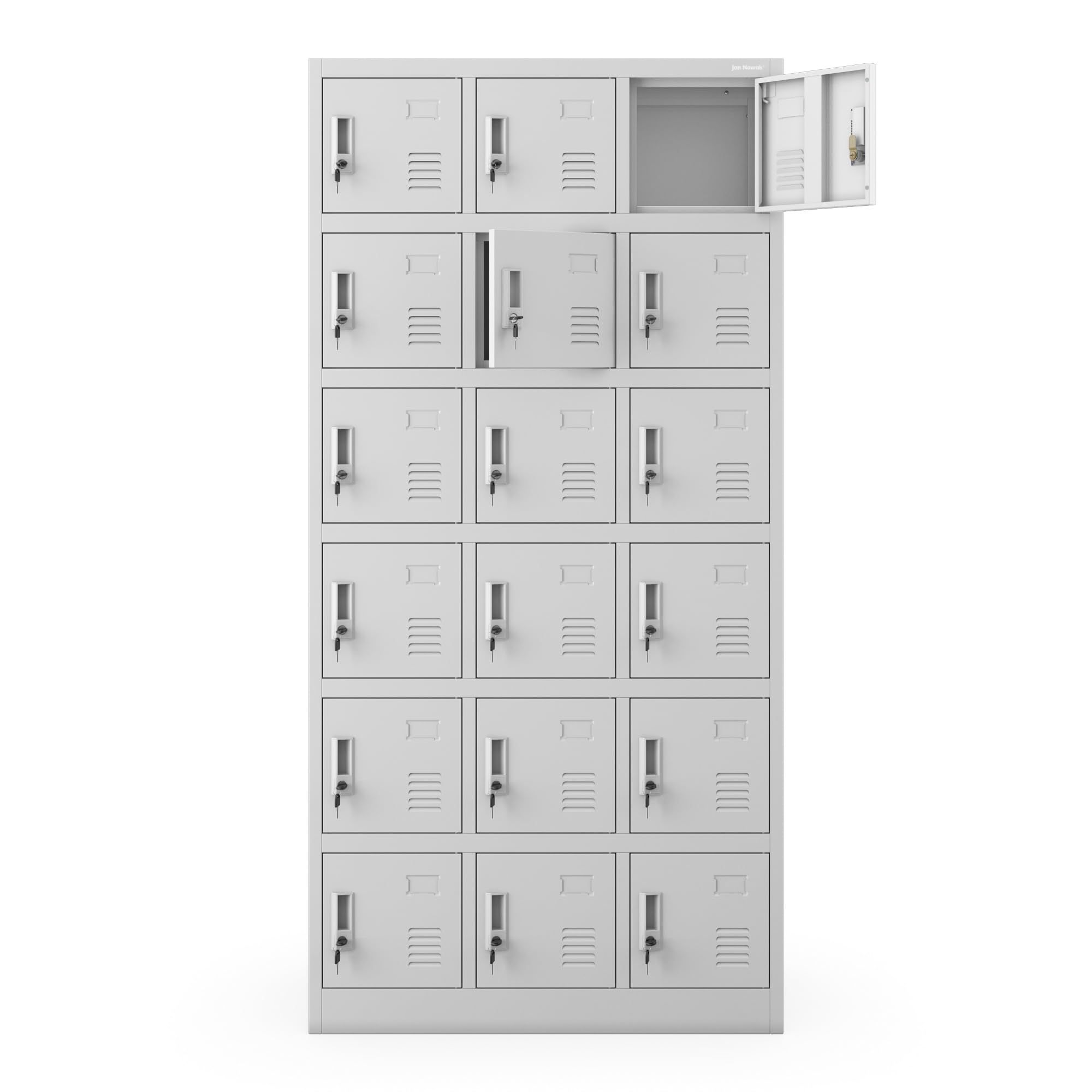 JAN NOWAK Szafa ubraniowa model KAROL 3B6A Szafa socjalna Szafa skrytkowa BHP z 18 przegrodami Metalowa Malowana proszkowo 185 cm x 90 cm x 40 cm (wys. x szer. x gł.) (Szara)