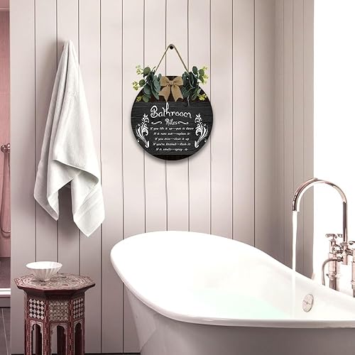 Miniatura 5 de Letrero colgante con reglas de baño, letrero de decoración de madera, letrero rústico de reglas de la puerta del baño, letreros divertidos para el