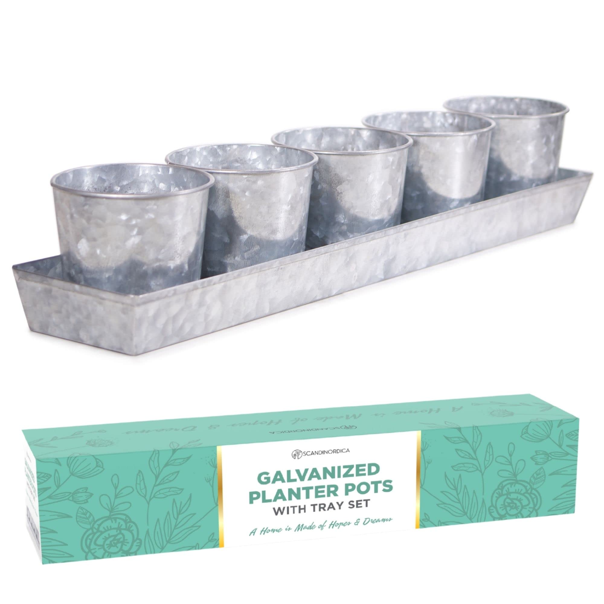 galvanized herb planters with rectangular tray
