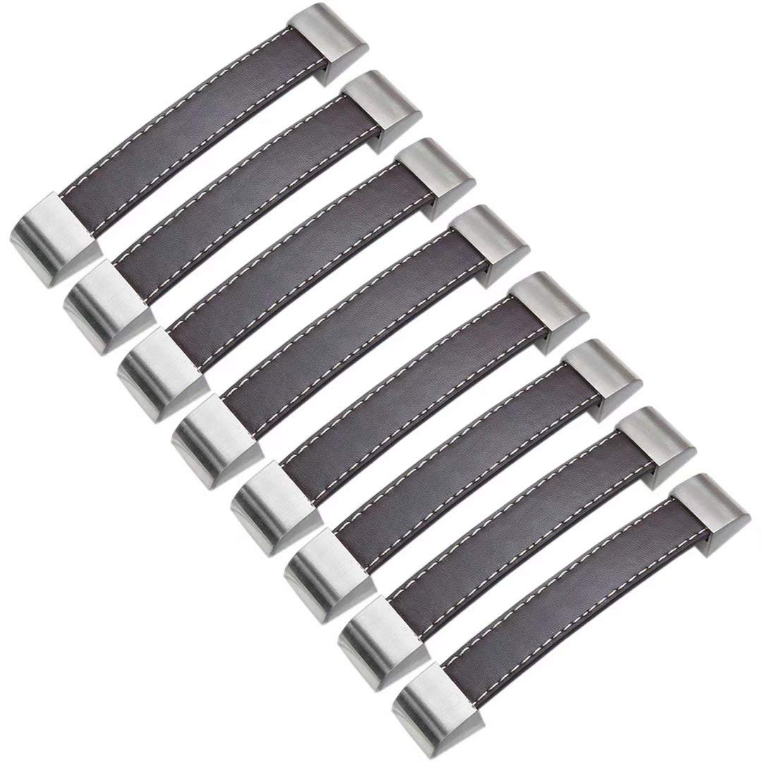 Stück Moderne Möbelknöpfe PU-Leder Schrankgriffe für Zuhause Küche Schrankgriff Schranktürgriffe Handgefertigter Ledergriff (Dunkelbrauner Lochabstand 128 mm)