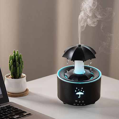 Miniatura 6 de 7-Color Raindrop Humidifier and Essential Oil Diffuser with Remote, 300ml Quiet Rain Sound Machine for Bedroom and Office, Black, Humidifier