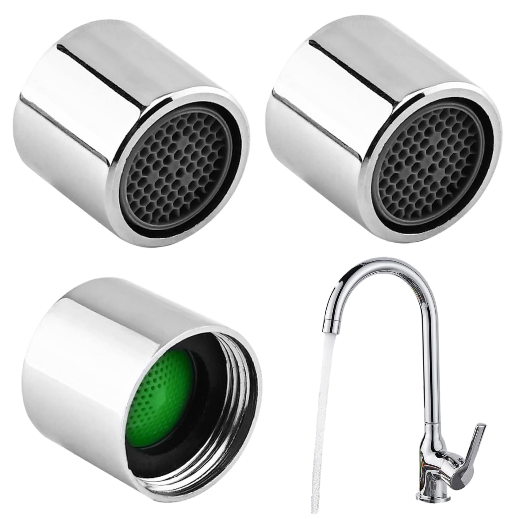 Cakeeyum Silver Faucet Aerator 3Pcs Thread 18Mm Replacement Sink Aerator With Gasket Metal Faucet Attachment For Kitchen Bathroom Home Aerators, Sink, Kitchen, Bathr