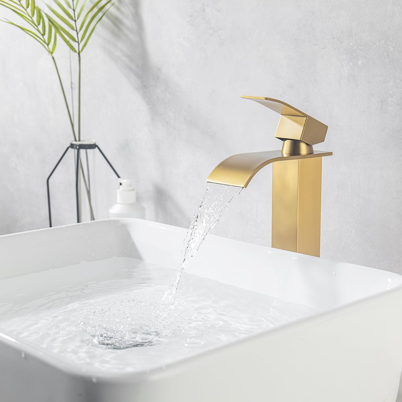 ONECE Robinet Haut Vasque à Poser Cascade, Mitigeur Doré Salle de Bains | Robinet Doré en Acier Inoxydable, Robinettrie de Lavabo, Cartouche Céramique