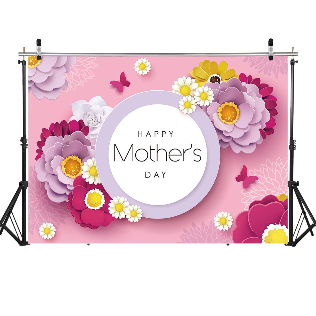 WOLADA 7x5FT Mothers Day Backdrop Pink Flower Mother's Day Party Background Happy Mothers Day Backdrop Mothers Day Backdrops for Photography Mothers Day Decorations Mothers Day Banner 12508