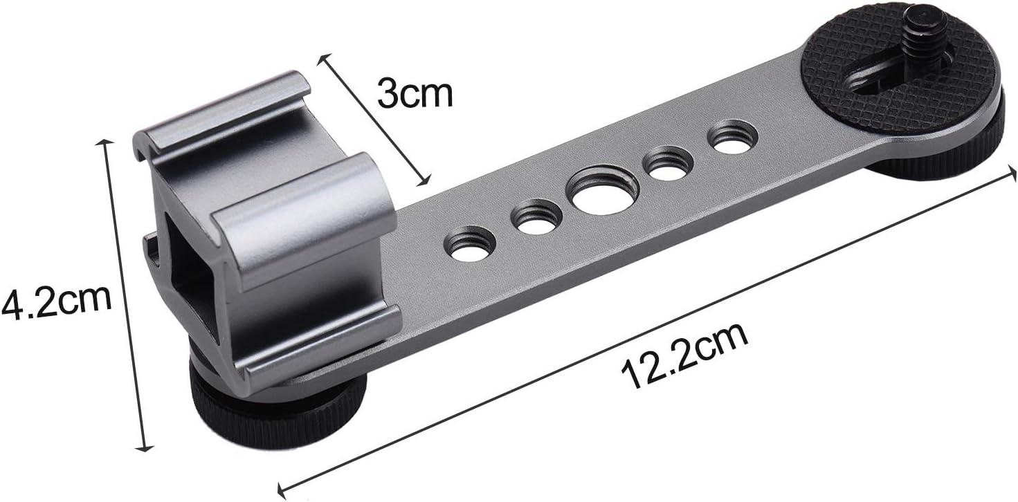 Andoer Triple Cold Shoe Mount Bracket Extension Bar with 1/4 Inch & 3/8 Inch Thread for Gimbal Stabilizer Tripod Camera Flash Light