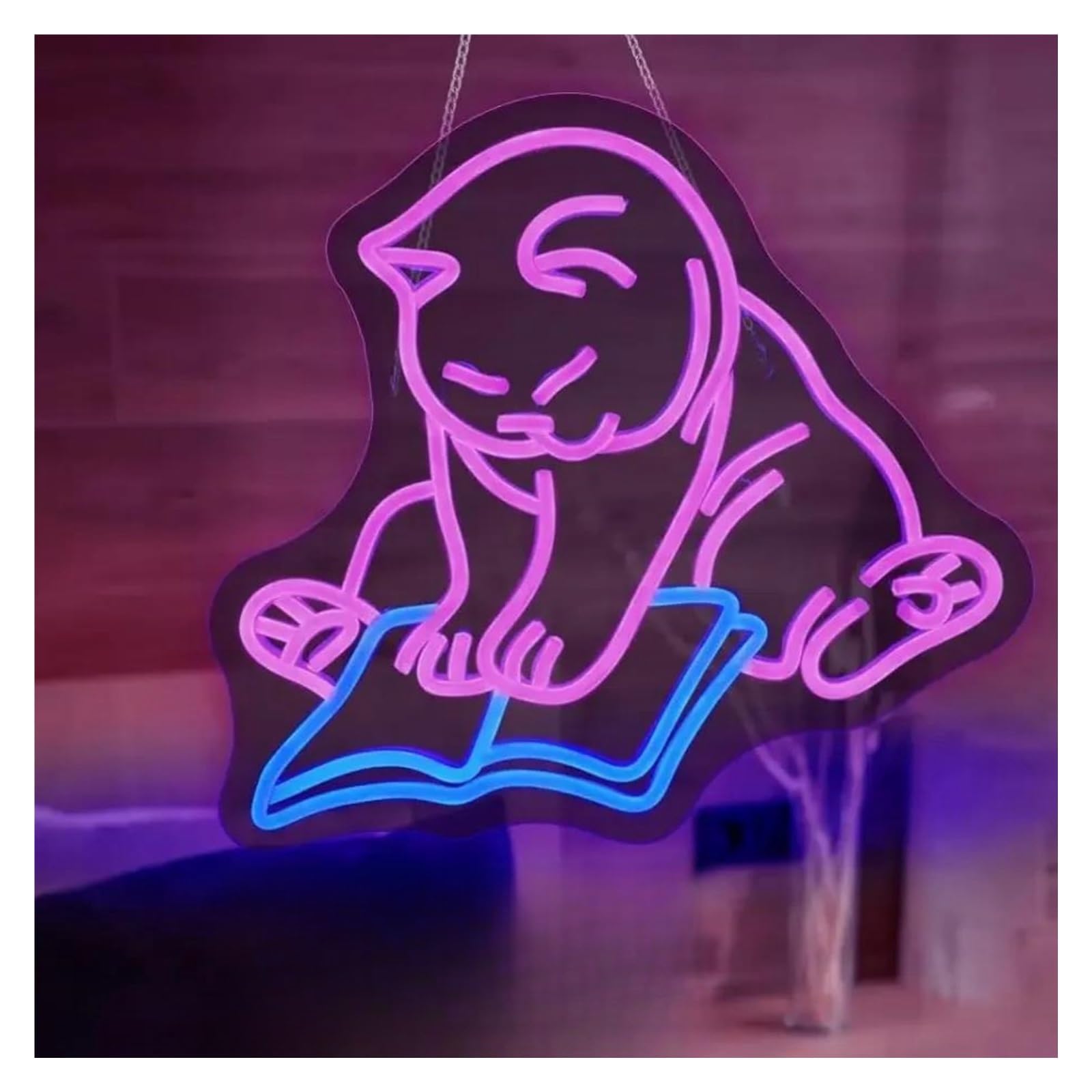 LED néon signe Panneau Néon Led Pour Livre De Lecture De Chat Alimenté Par USB Intensité Variable, Pour Mur Lumière Intérieure Décoration De Salle Vacances 35cm×31.7cm