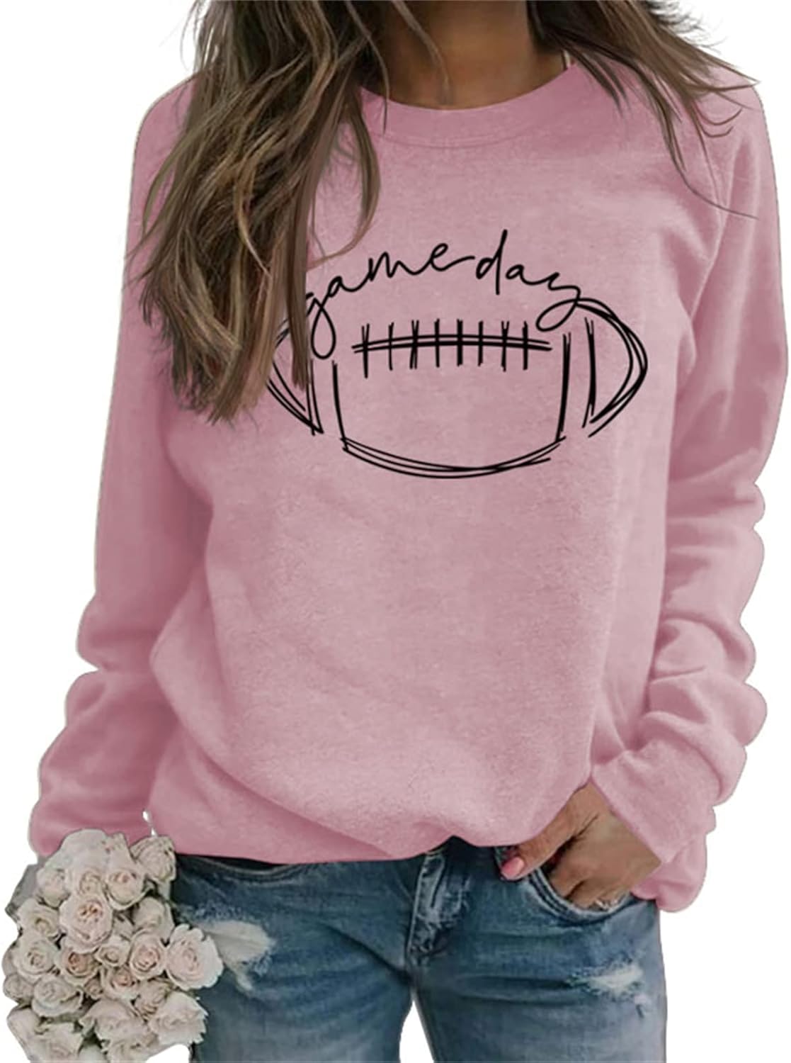 game day sweatshirt women, Women's Funny Letter Printed Graphic Sweatshirt Long Sleeve Neck Pullover