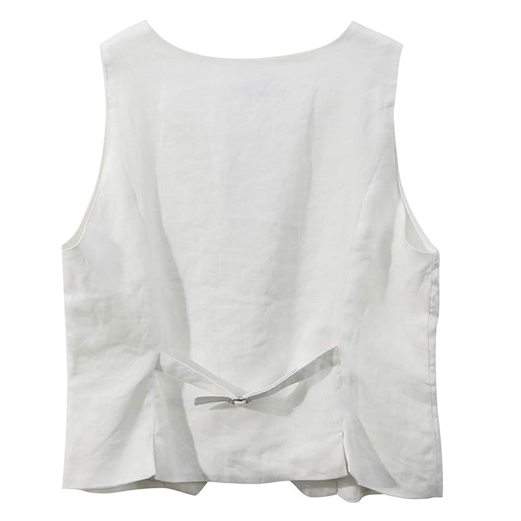 Amazhiyu Gilet da donna in lino, senza maniche, con scollo a V, corto, con bottoni, vestibilità aderente, cinghie regolabili