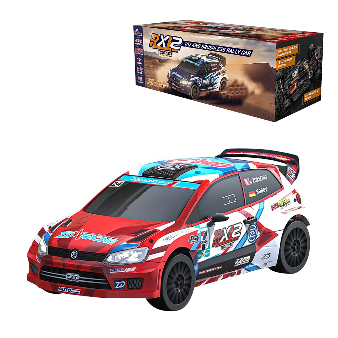 RX12 Auto telecomandata 1:12 RC Auto per adulti, ZD RC Auto da corsa 4WD Brushless Rally Car, modelli da collezione per adulti (rosso)