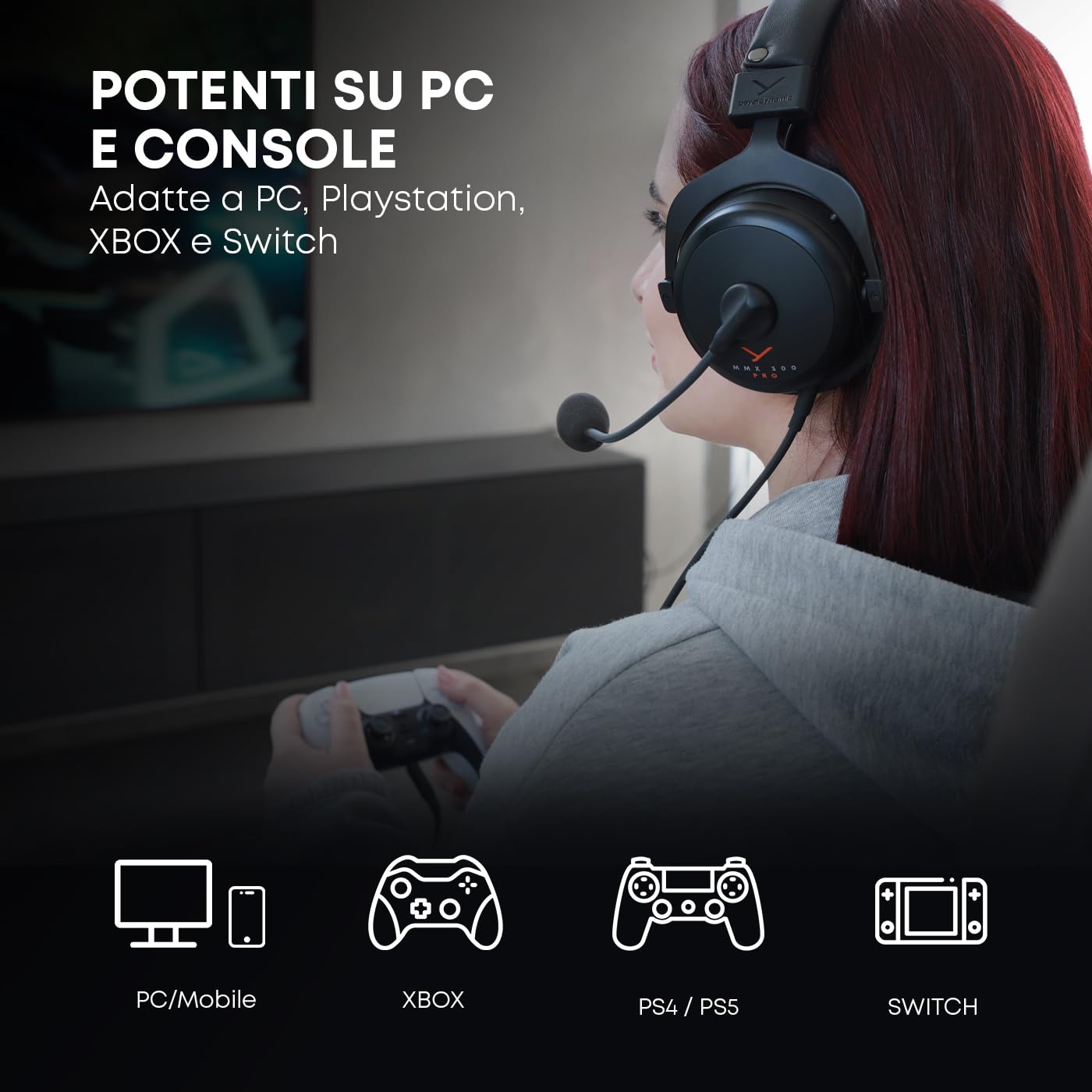 beyerdynamic MMX 300 PRO cuffie da gioco con driver STELLAR.45 e microfono a condensatore, cuffie da gioco cablate