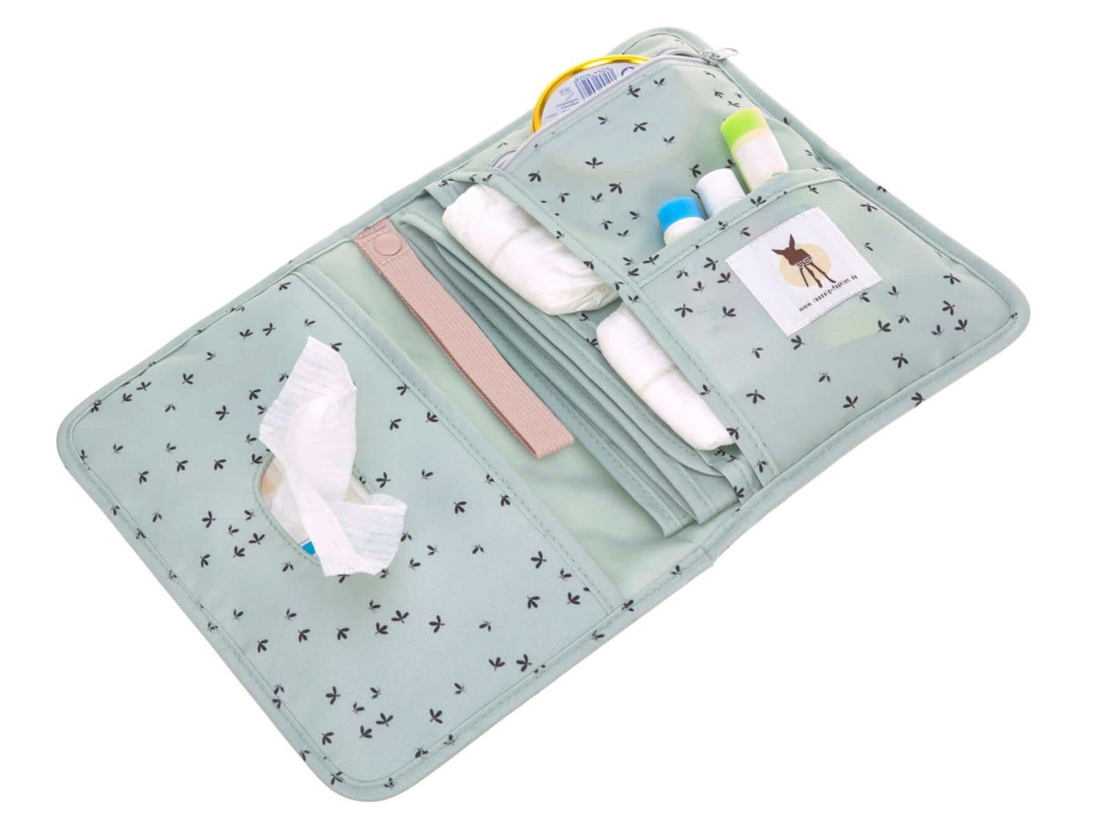 LÄSSIG Borsa per pannolini con fasciatoio e scomparto salviette Cambiare Pouch Floral Mint