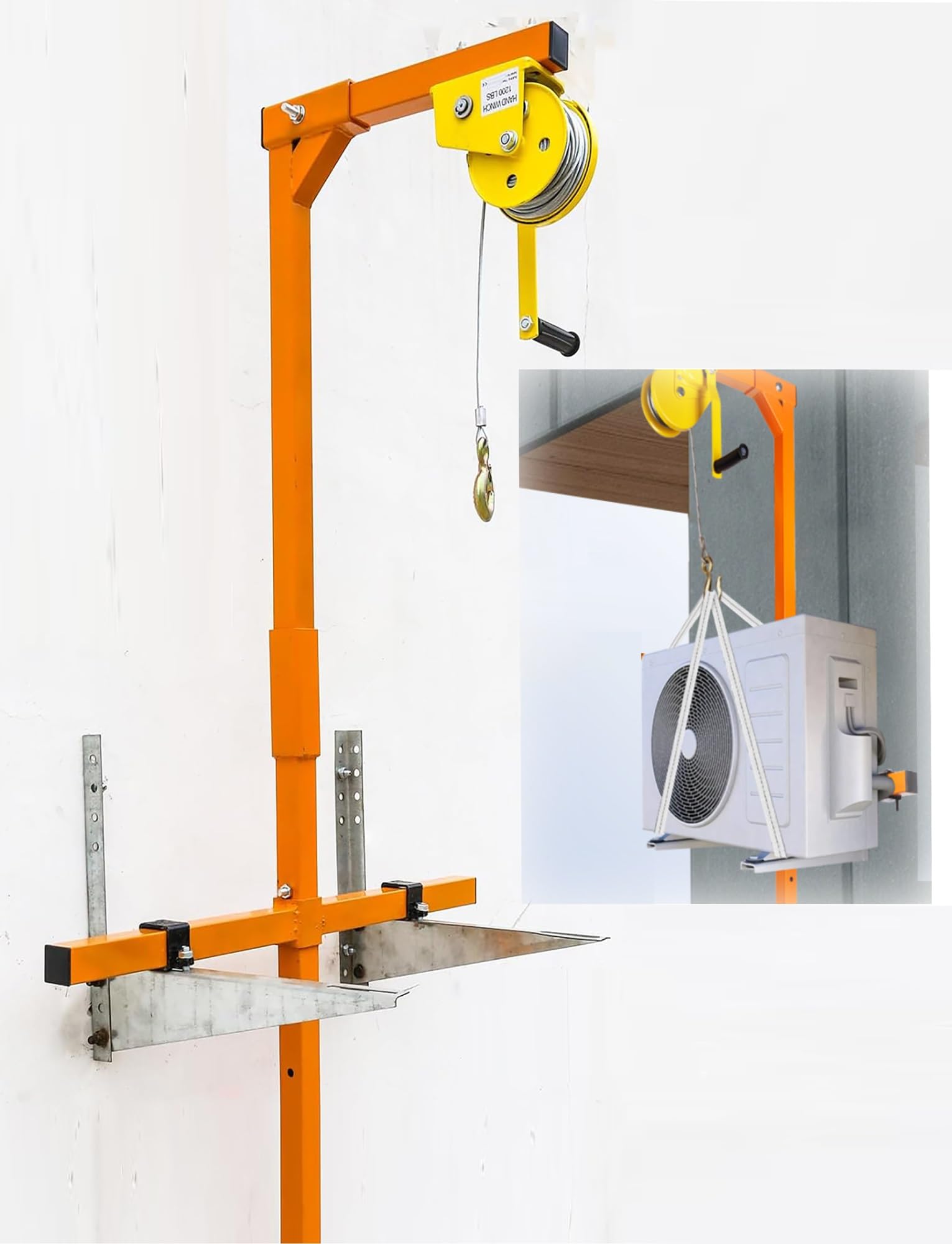 Mshgsku Heavy Duty Crane Bracket For Air Conditioner Installation, Portable Detachable Lifting Tool With Manual Winch Hoist, 300Kg Load Capacity